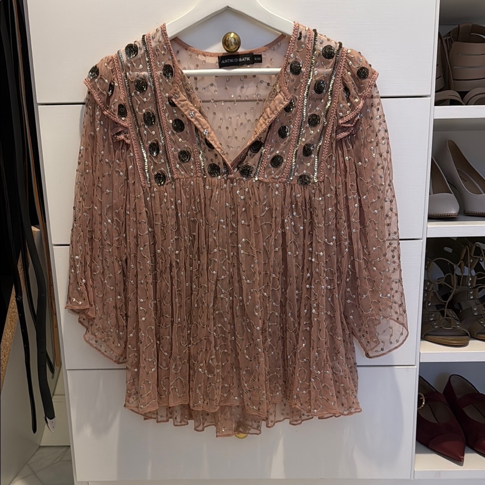 Antik Batik Pink sequin Blouse - size 38